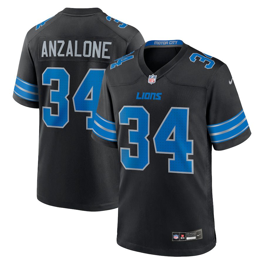 Men Detroit Lions #34 Alex Anzalone Nike Black 2nd Alternate Game NFL Jersey->customized nfl jersey->Custom Jersey
